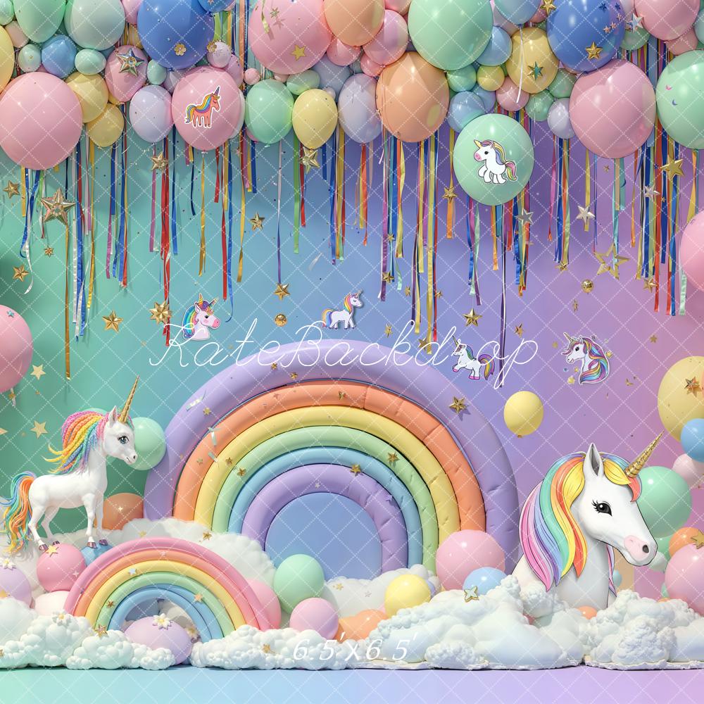 Kate Anniversaire Licorne Arc-en-ciel Ballon Toile de fond conçue par Emetselch - Kate Backdrop FR