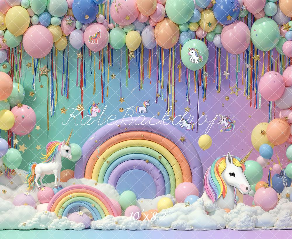 Kate Anniversaire Licorne Arc-en-ciel Ballon Toile de fond conçue par Emetselch - Kate Backdrop FR