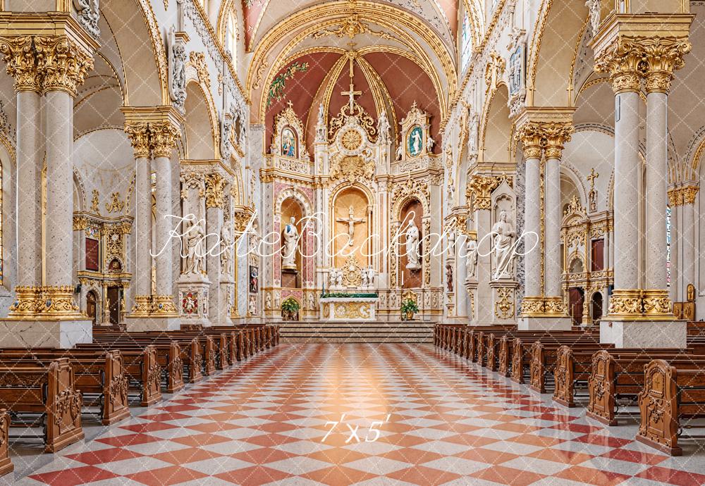 Kate Mariage Rétro Église Ornée Intérieur Toile de fond conçue par Emetselch - Kate Backdrop FR