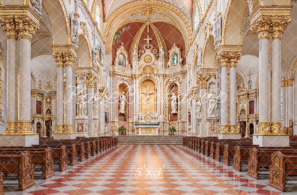 Kate Mariage Rétro Église Ornée Intérieur Toile de fond conçue par Emetselch - Kate Backdrop FR
