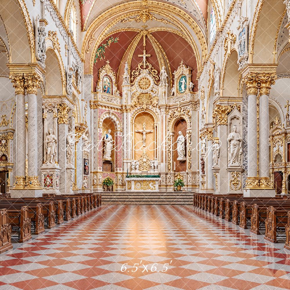 Kate Mariage Rétro Église Ornée Intérieur Toile de fond conçue par Emetselch - Kate Backdrop FR