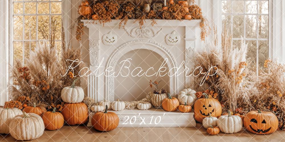 Kate Automne Bohème Cheminée Citrouille Toile de fond conçue par Emetselch - Kate Backdrop FR