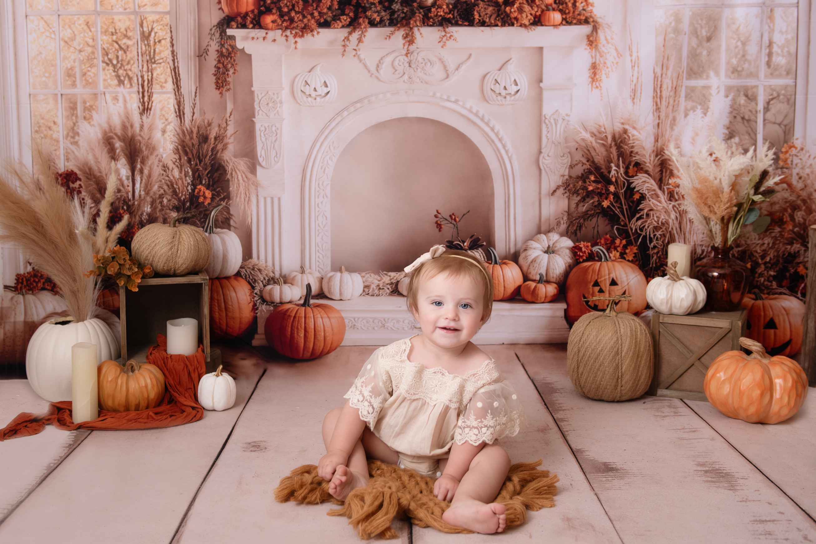 Kate Automne Bohème Cheminée Citrouille Toile de fond conçue par Emetselch - Kate Backdrop FR