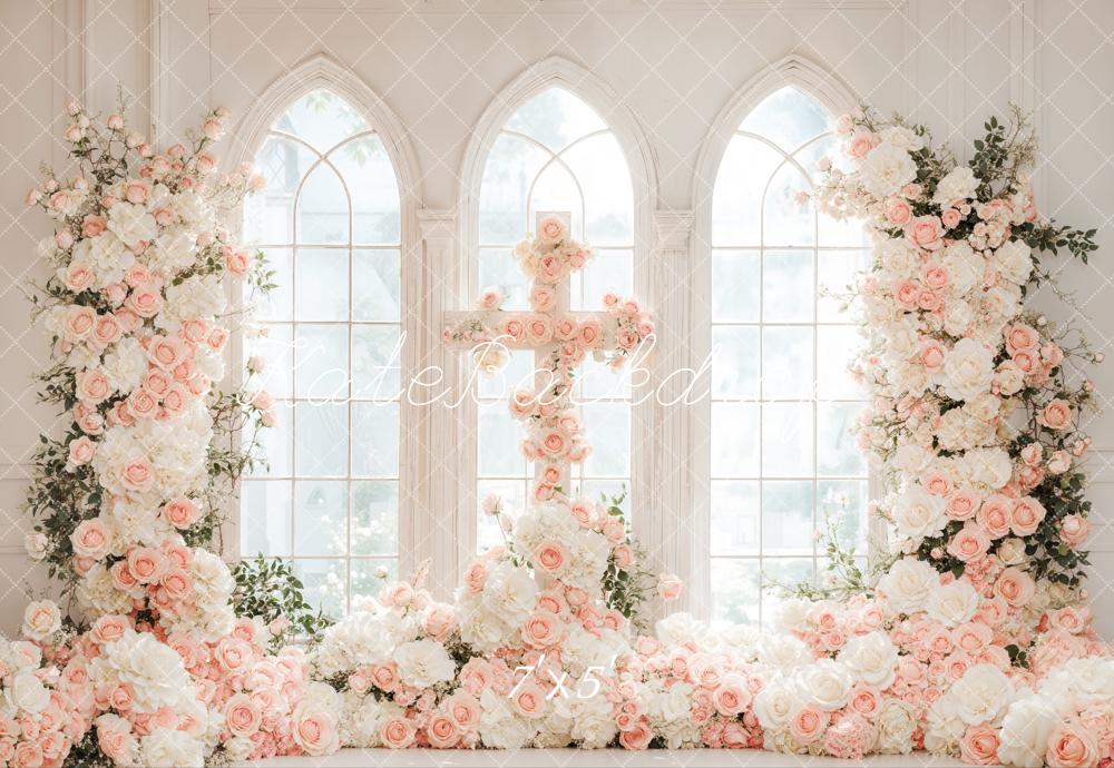 Kate Mariage Fleurs Romantique Croix Fenêtre Toile de fond conçue par Emetselch - Kate Backdrop FR