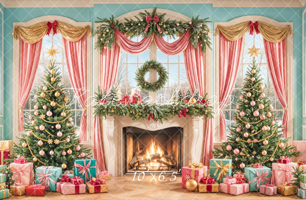 Kate Sapin de Noël Cheminée Fenêtre Rideaux Toile de fond conçue par Emetselch - Kate Backdrop FR