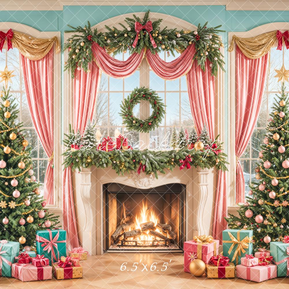 Kate Sapin de Noël Cheminée Fenêtre Rideaux Toile de fond conçue par Emetselch - Kate Backdrop FR