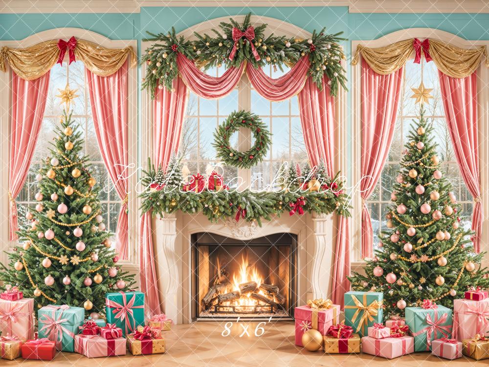 Kate Sapin de Noël Cheminée Fenêtre Rideaux Toile de fond conçue par Emetselch - Kate Backdrop FR