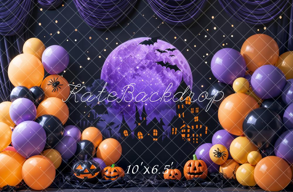 Kate Halloween Lune Ballons Citrouilles Château Toile de fond conçue par Emetselch - Kate Backdrop FR
