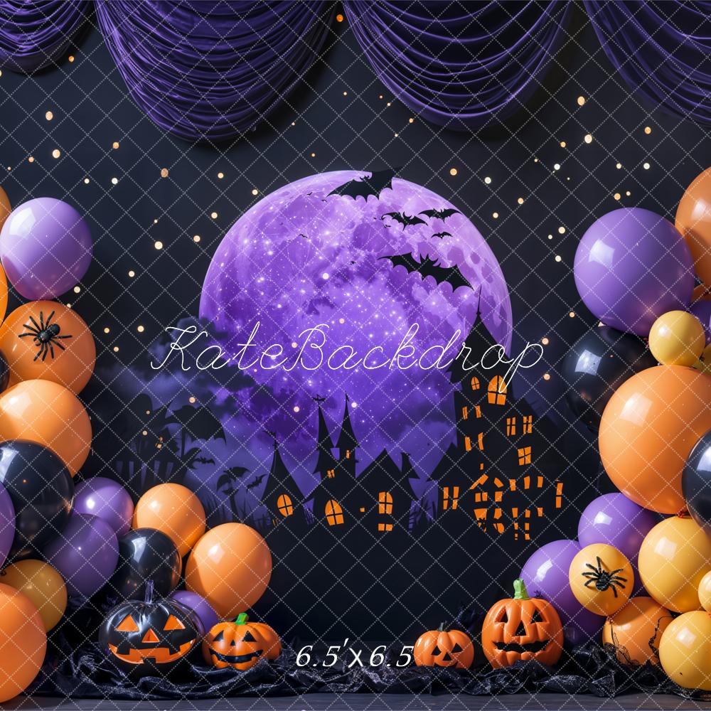 Kate Halloween Lune Ballons Citrouilles Château Toile de fond conçue par Emetselch - Kate Backdrop FR