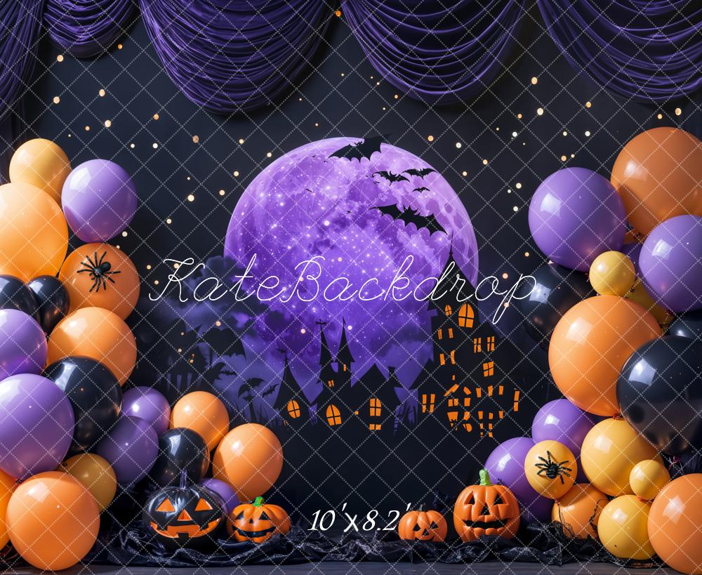 Kate Halloween Lune Ballons Citrouilles Château Toile de fond conçue par Emetselch - Kate Backdrop FR