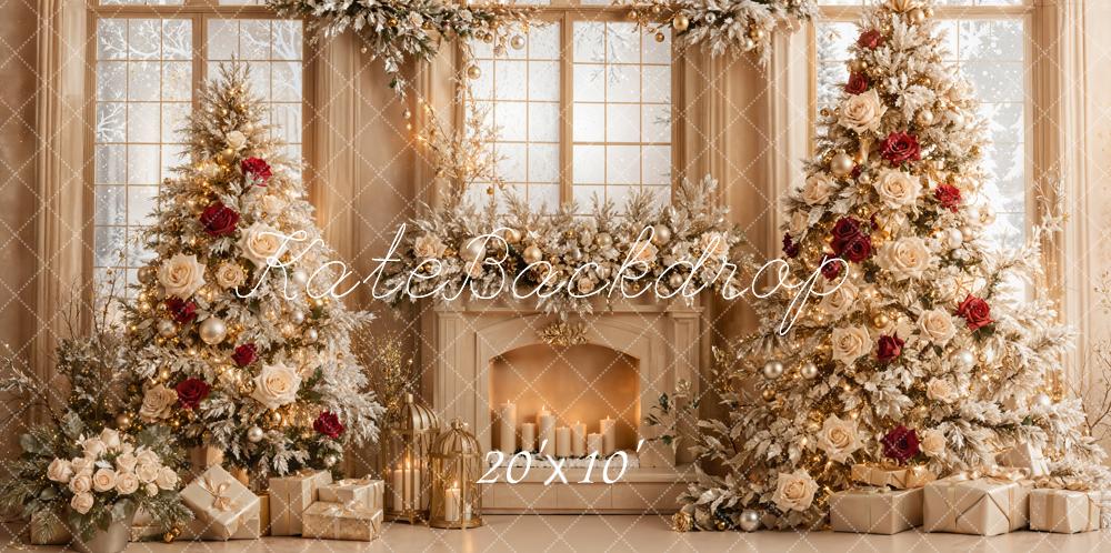 Kate Noël Roses Cadeau Cheminée Fenêtre Toile de fond conçue par Emetselch - Kate Backdrop FR