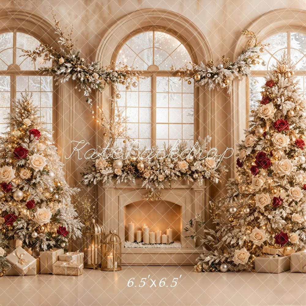 Kate Noël Roses Cadeau Cheminée Fenêtre Toile de fond conçue par Emetselch - Kate Backdrop FR