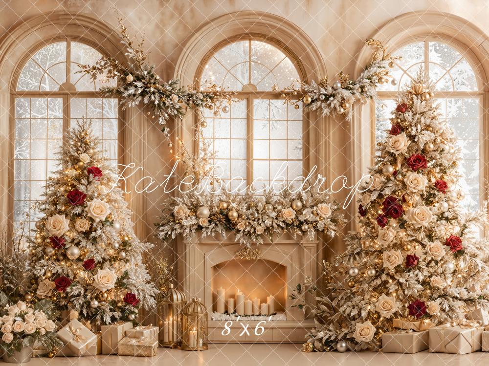 Kate Noël Roses Cadeau Cheminée Fenêtre Toile de fond conçue par Emetselch - Kate Backdrop FR