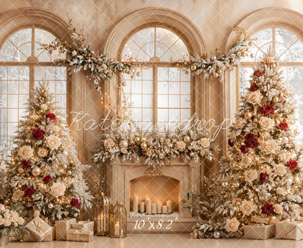 Kate Noël Roses Cadeau Cheminée Fenêtre Toile de fond conçue par Emetselch - Kate Backdrop FR