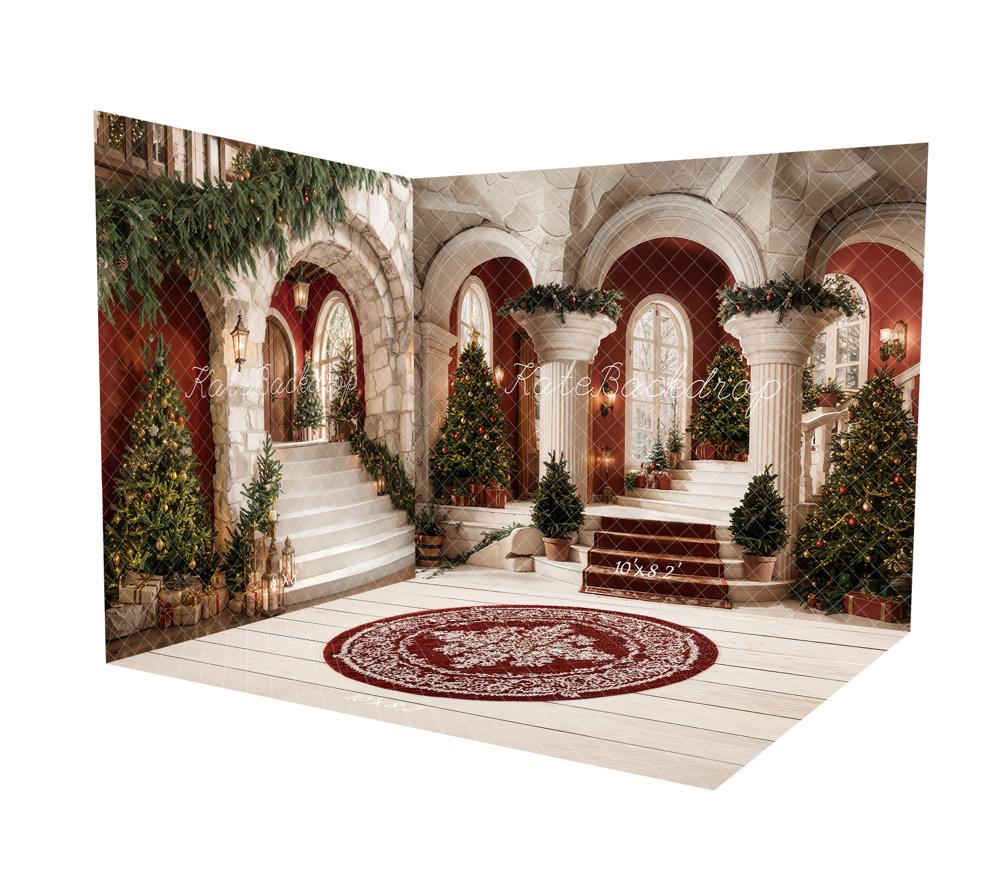 Kate Noël Rétro Colonnes Escalier Arche Sapin Ensemble de chambre - Kate Backdrop FR
