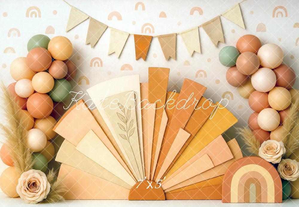 Kate Cake Smash Ballon Bohème Arc-en-ciel Toile de fond conçue par Mini MakeBelieve - Kate Backdrop FR