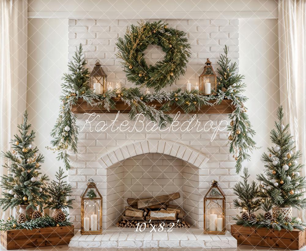 Kate Noël Cheminée Sapin Bougie Toile de fond conçue par Emetselch - Kate Backdrop FR