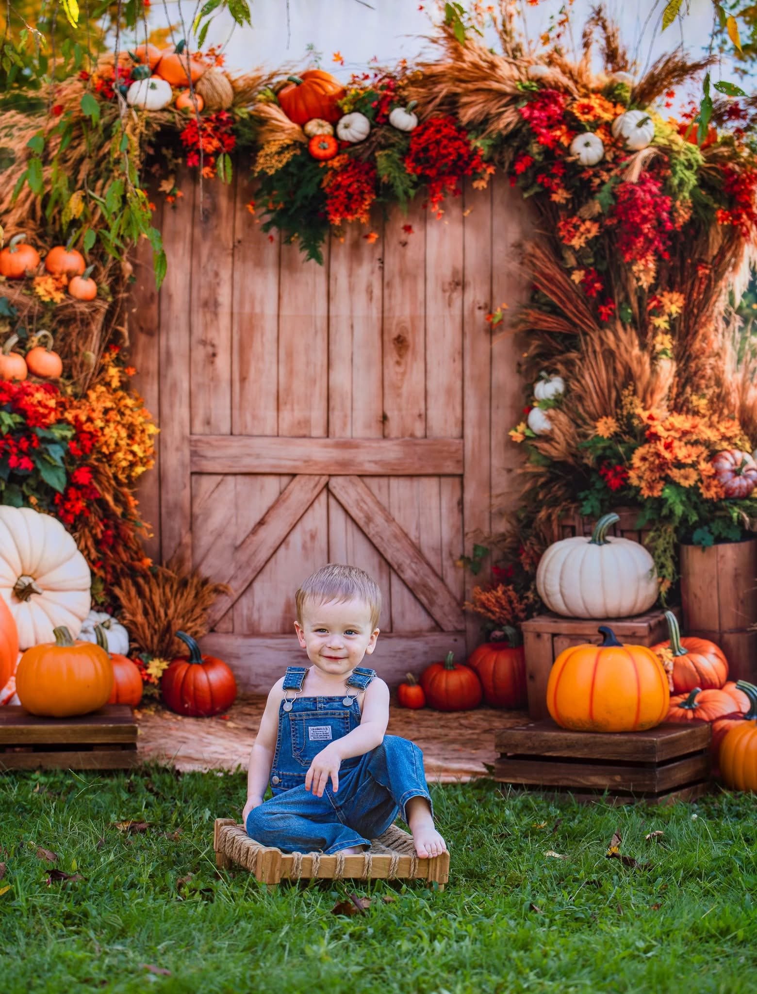 Kate Automne Citrouilles Fleurs Foin Toile de fond conçue par Emetselch - Kate Backdrop FR