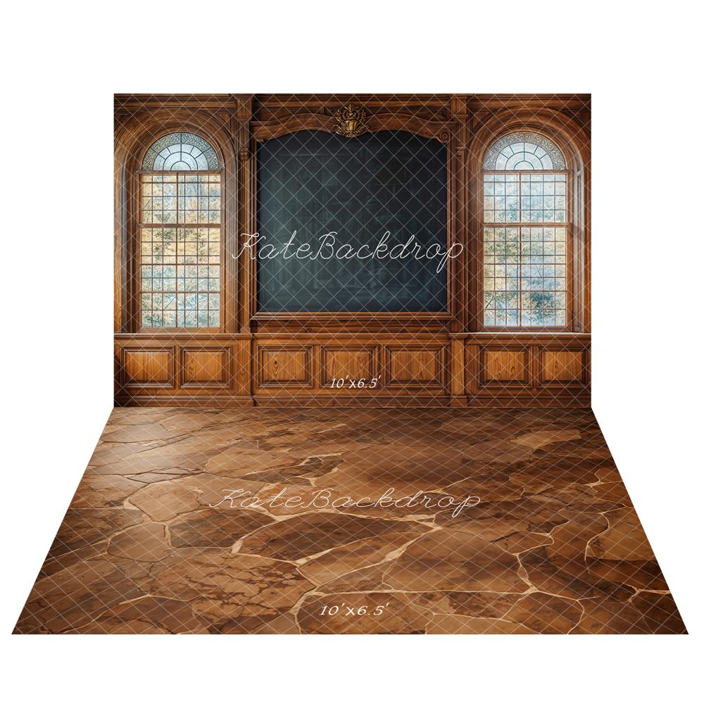 Kate Classe Bois Tableau Noir Fenêtres Toile de fond+Brun Pavé Marbre Sol Toile de fond