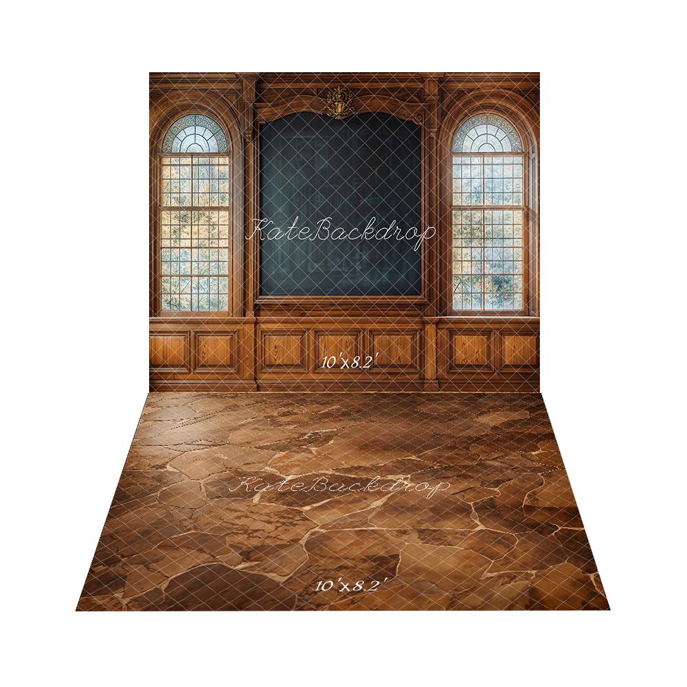 Kate Classe Bois Tableau Noir Fenêtres Toile de fond+Brun Pavé Marbre Sol Toile de fond