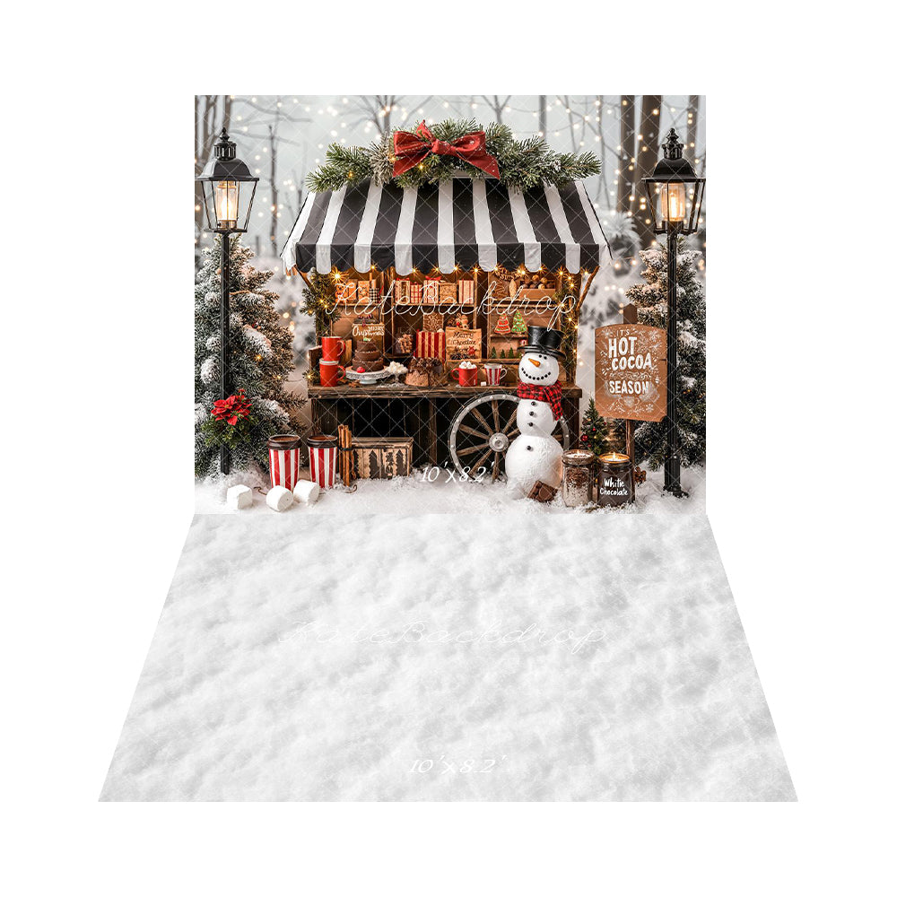 Kate Noël Stand Gourmand Sapins Neige Toile de fond+Hiver Neige Sol Toile de fond - Kate Backdrop FR