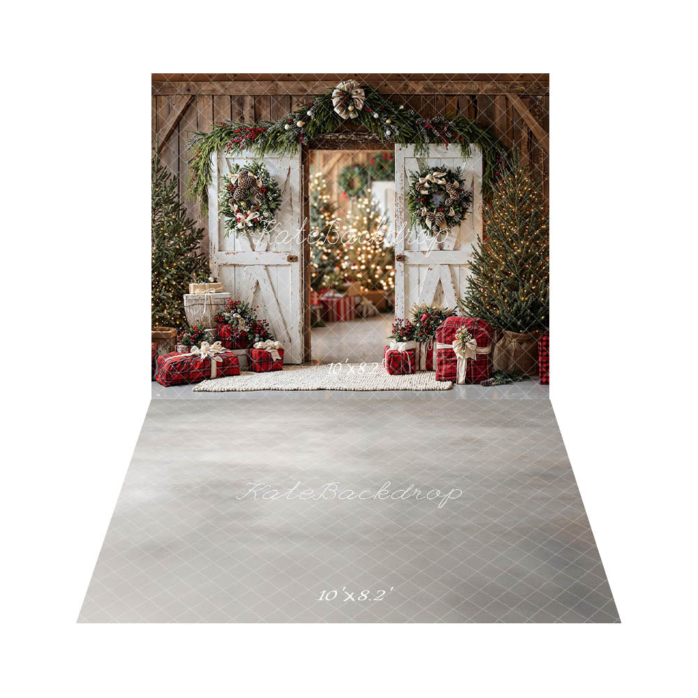 Kate Noël Sapin Cadeaux Porte Lumière Toile de fond+Gris Marbre Sol Toile de fond - Kate Backdrop FR