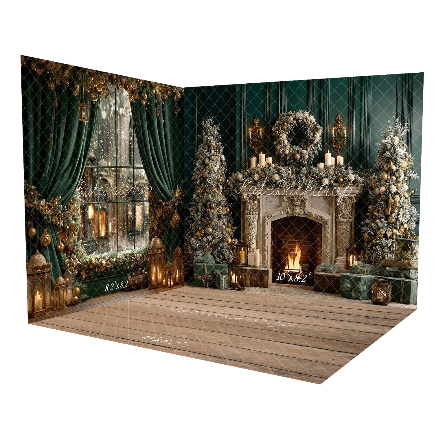 Kate Noël Cheminée Vintage Fenêtre Rideaux Vert Ensemble de chambre