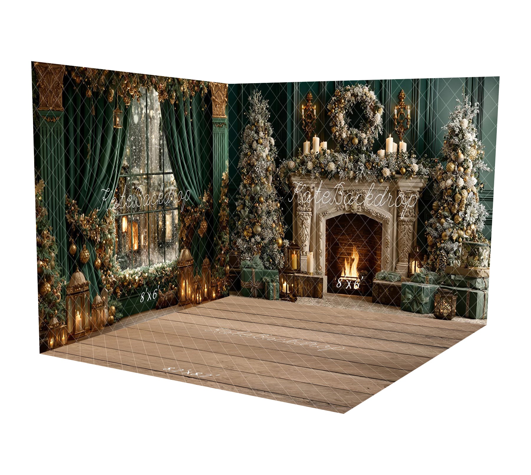 Kate Noël Cheminée Vintage Fenêtre Rideaux Vert Ensemble de chambre