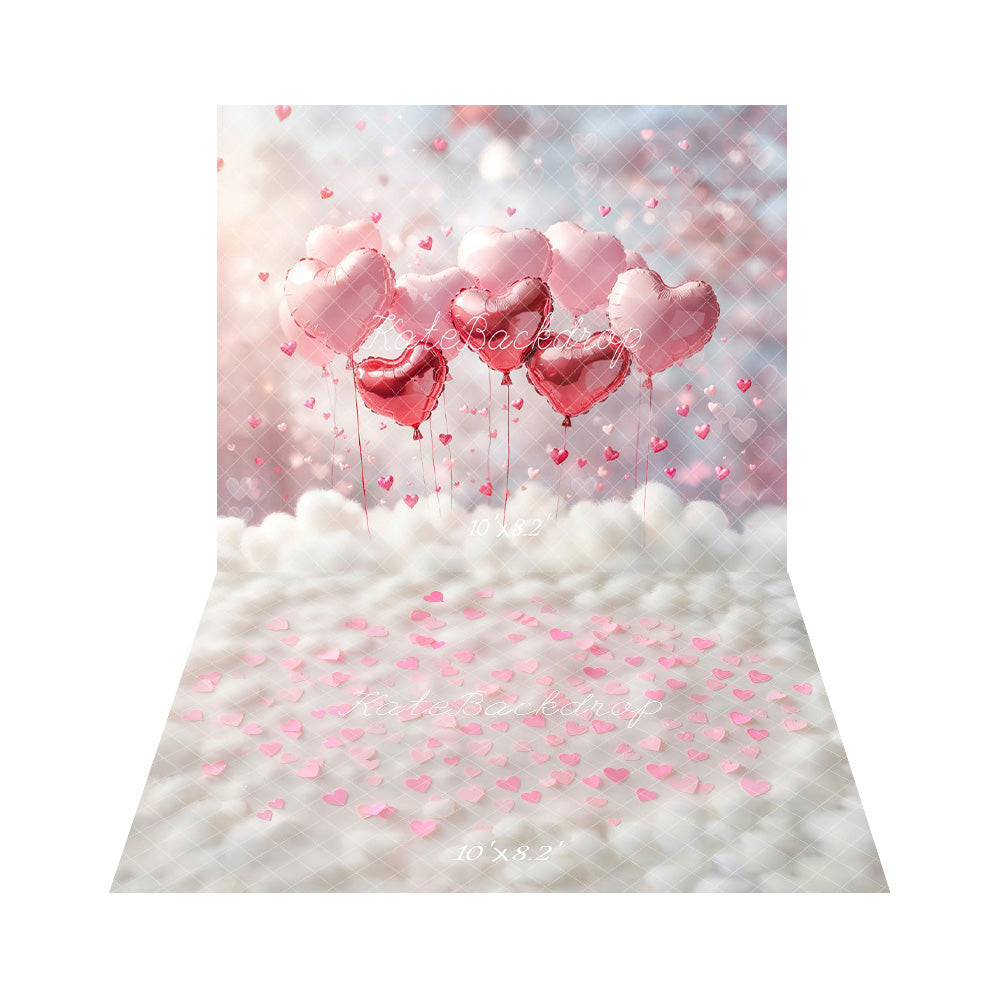 Kate Saint Valentin Ballons Nuages Toile de fond+Cœurs Nuage Blanc Sol Toile de fond - Kate Backdrop FR