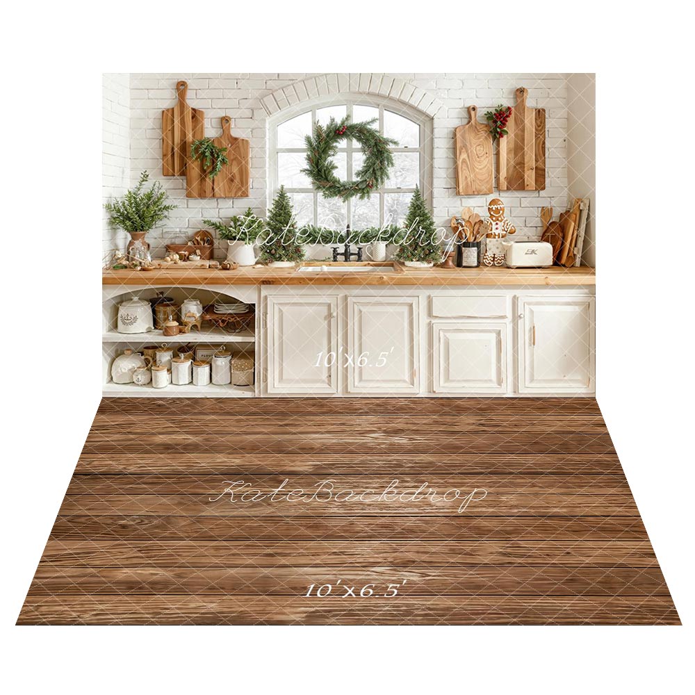 Kate Noël Cuisine Fenêtre Rustique Toile de fond+Bois Texture Brun Sol Toile de fond - Kate Backdrop FR