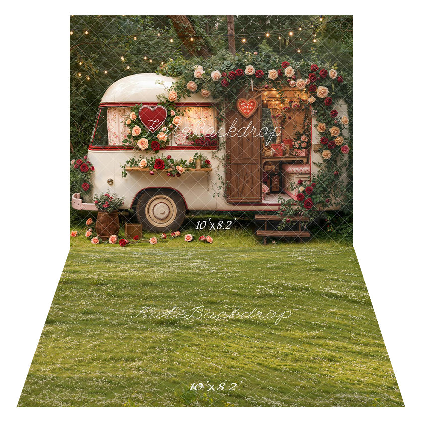Kate Saint Valentin Caravane Fleurs Toile de fond+Prairie Herbe Fleurs Sol Toile de fond - Kate Backdrop FR
