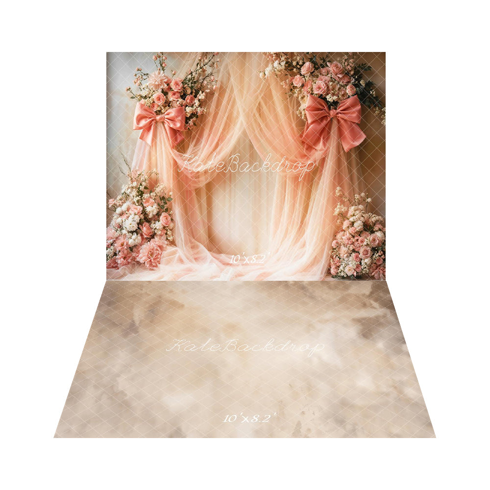 Kate Mariage Fleurs Rubans Rideaux Toile de fond+Abstrait Beige Texture Sol Toile de fond