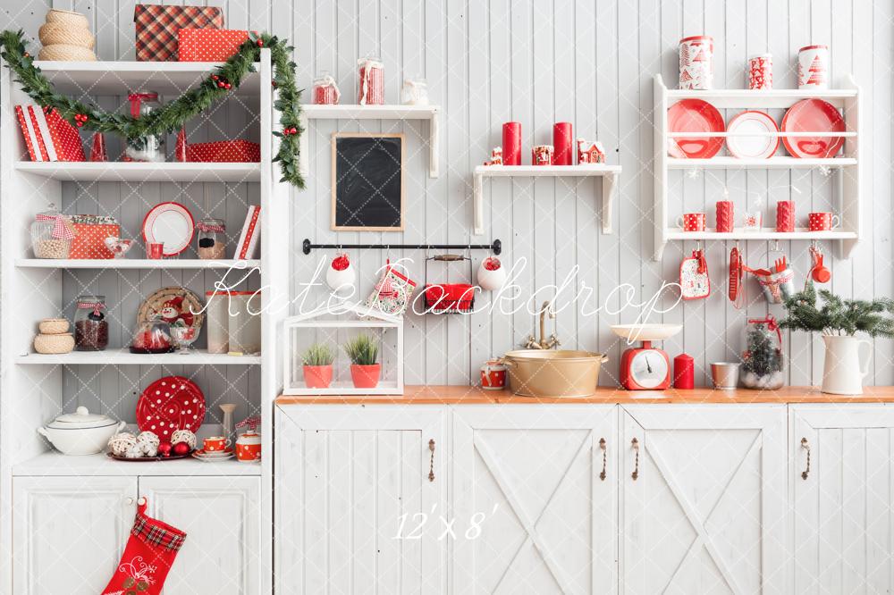 Kate Mur blanc Cuisine Noël Toile de fond en Laine pour la photographie - Kate Backdrop FR