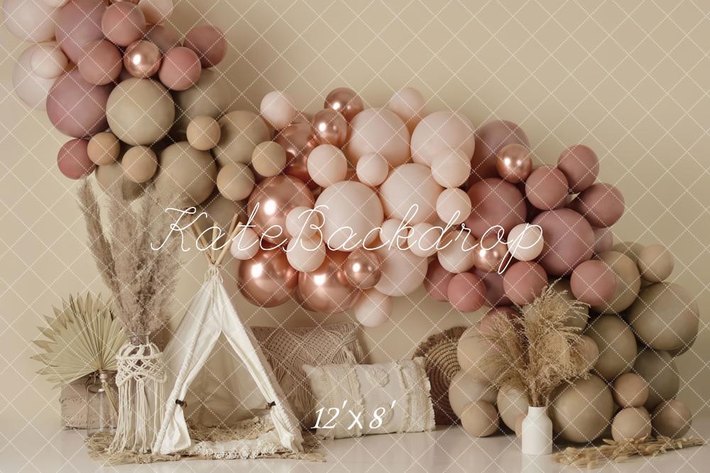 Kate Tente Boho Ballons Anniversaire Toile de fond en Laine conçue par Mandy Ringe - Kate Backdrop FR
