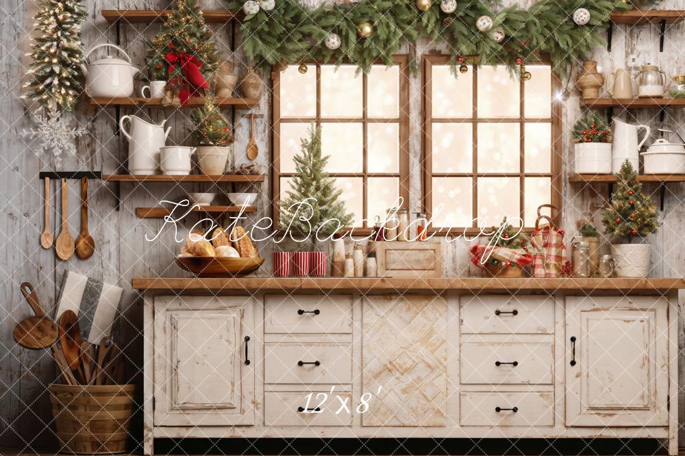 Kate Noël Cuisine Mur en bois Fenêtre Toile de fond en Laine conçue par Emetselch - Kate Backdrop FR