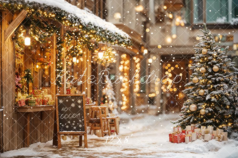 Kate Sapin de Noël Rue Chocolat chaud Boutique Toile de fond conçue par Emetselch - Kate Backdrop FR