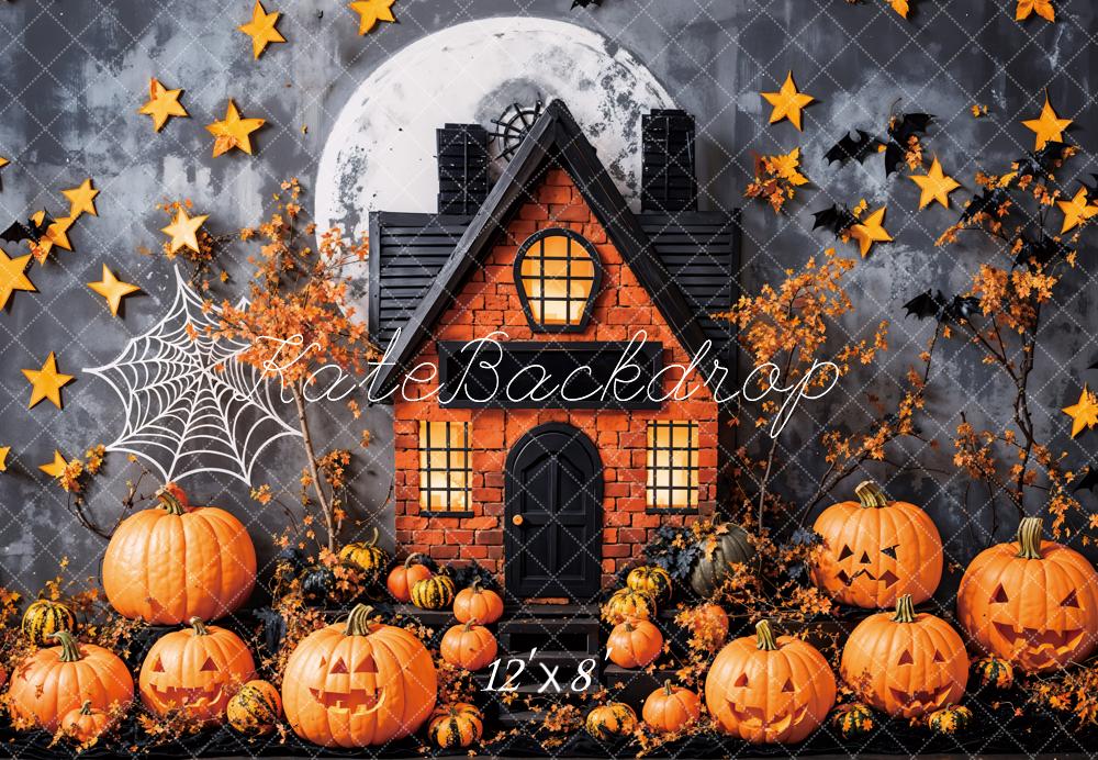 Kate Halloween Étoiles Maison hantée Citrouilles Toile de fond conçue par Emetselch - Kate Backdrop FR