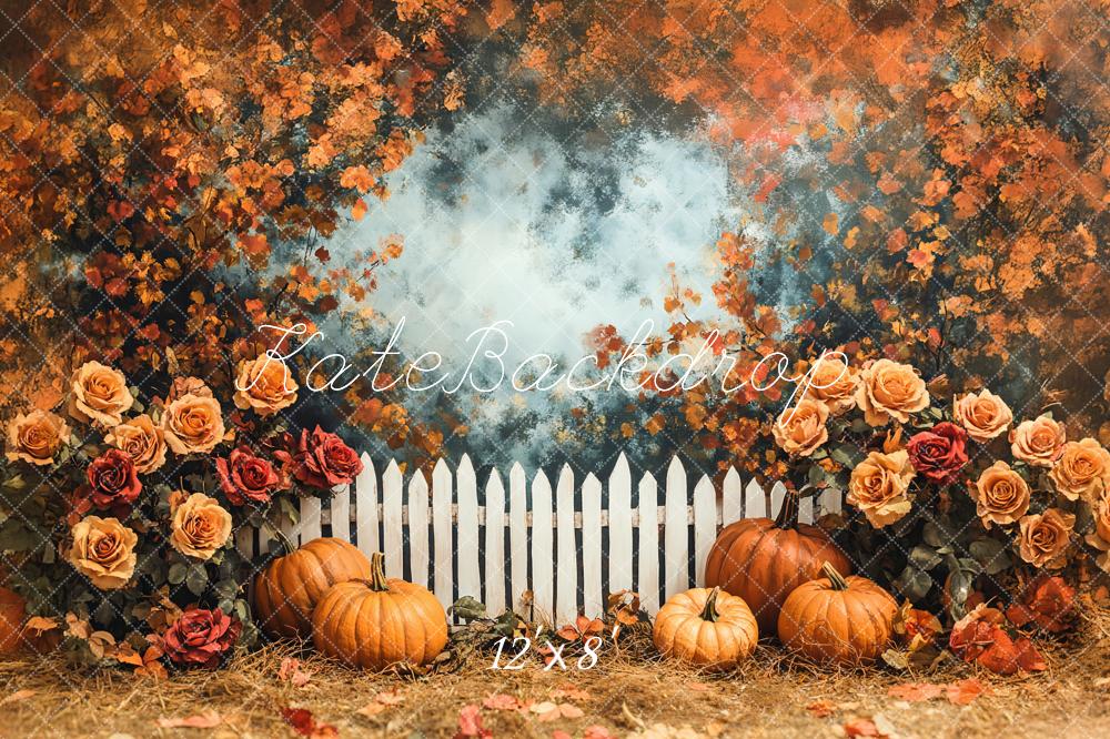 Kate Automne Citrouille Rosière Clôture Toile de fond conçue par Emetselch - Kate Backdrop FR