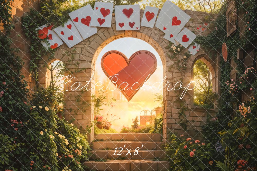Kate Saint Valentin Cœur Mur de briques Arche Poker Toile de fond conçue par Emetselch - Kate Backdrop FR