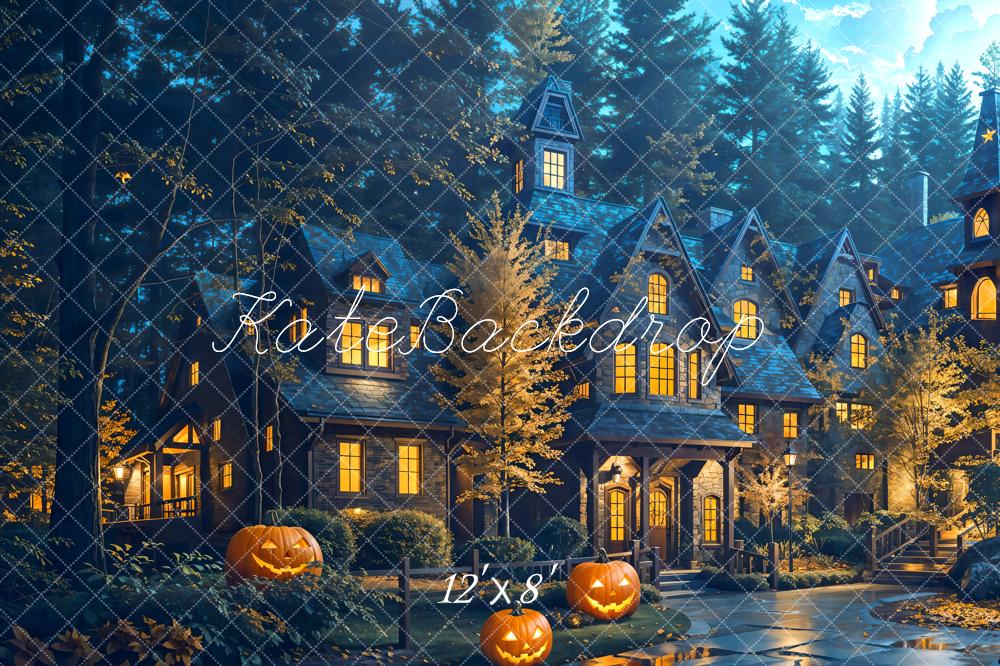 Kate Halloween Citrouille Chalet Forêt Toile de fond conçue par Emetselch - Kate Backdrop FR