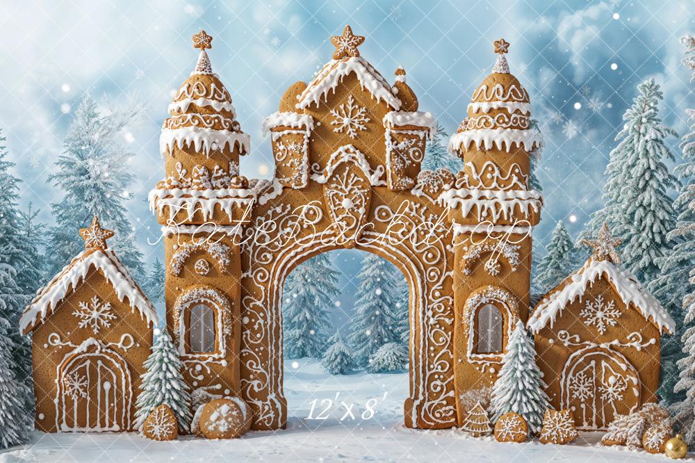 Kate Noël Château en Pain d'épices Neige Toile de fond conçue par Emetselch - Kate Backdrop FR