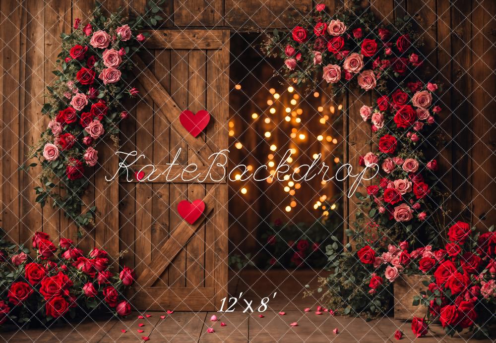 Kate Saint Valentin Fleur Porte Mur en bois Toile de fond conçue par Emetselch - Kate Backdrop FR