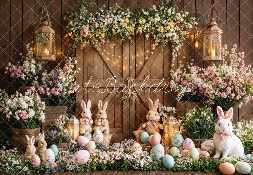 Kate Pâques Lapin Fleurs Œufs Porte en bois Toile de fond conçue par Emetselch - Kate Backdrop FR