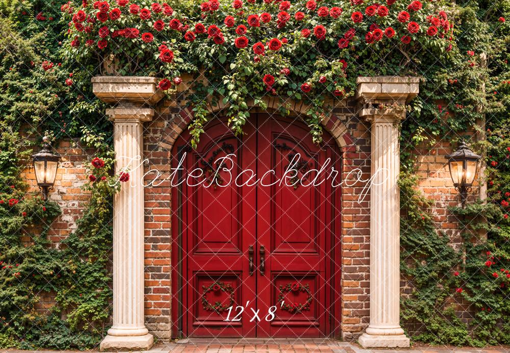 Kate Printemps Porte Rouge Floral Lampadaire Toile de fond conçue par Emetselch - Kate Backdrop FR