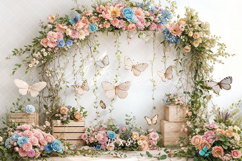 Kate Printemps Fleurs Arche Papillon Anniversaire Toile de fond conçue par Emetselch - Kate Backdrop FR