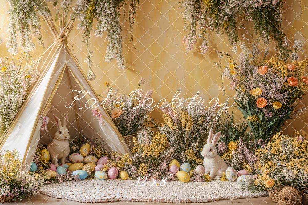 PROMO Kate Pâques Lapin Tente Œufs Fleurs Toile de fond conçue par Emetselch - Kate Backdrop FR