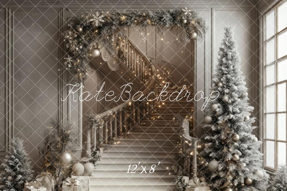 Kate Paillettes Sapin de Noël Escalier Décors Toile de fond conçue par Lidia Redekopp - Kate Backdrop FR