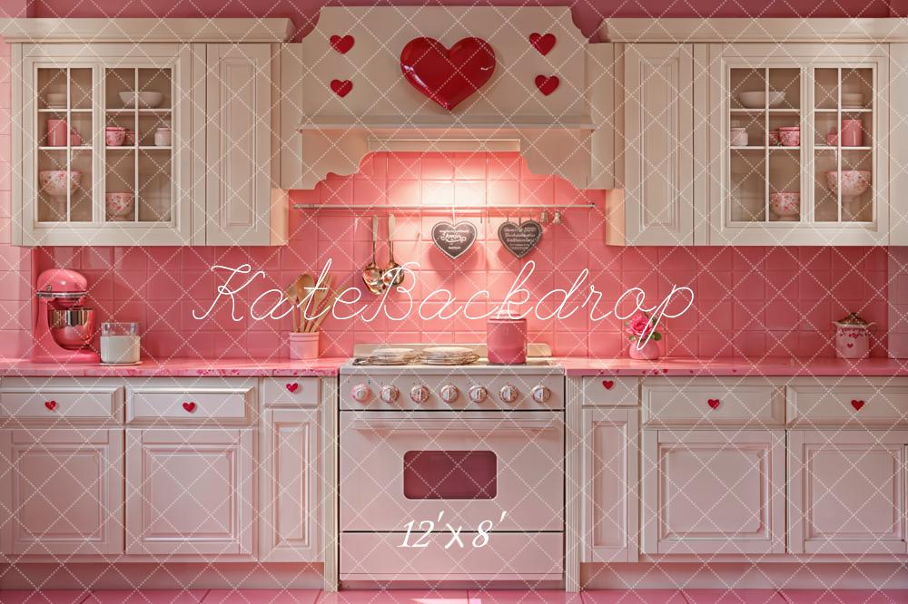 Kate Saint Valentin Rose Cœur Cuisine Armoires Toile de fond conçue par Emetselch - Kate Backdrop FR