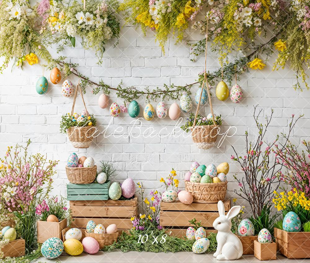 Kate Pâques Lapin Fleur Œufs Rustique Toile de fond en Laine conçue par Emetselch - Kate Backdrop FR