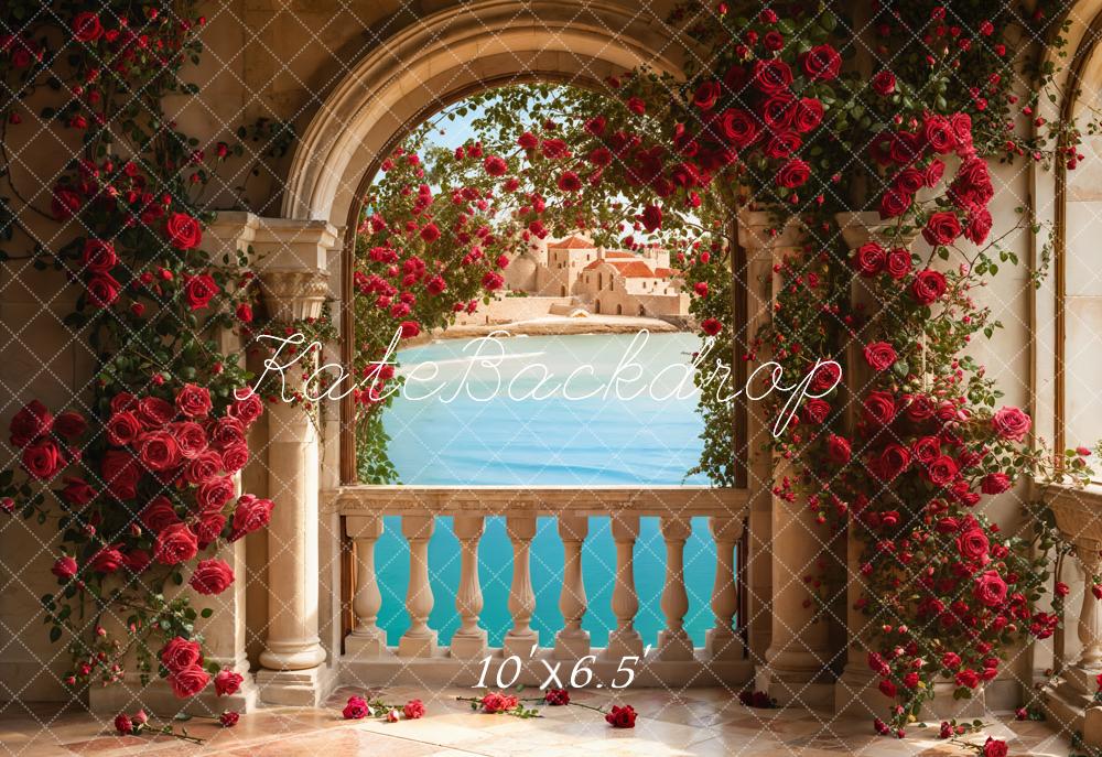 Kate Saint-Valentin Roses Balcon Arche Toile de fond en Laine conçue par Emetselch - Kate Backdrop FR